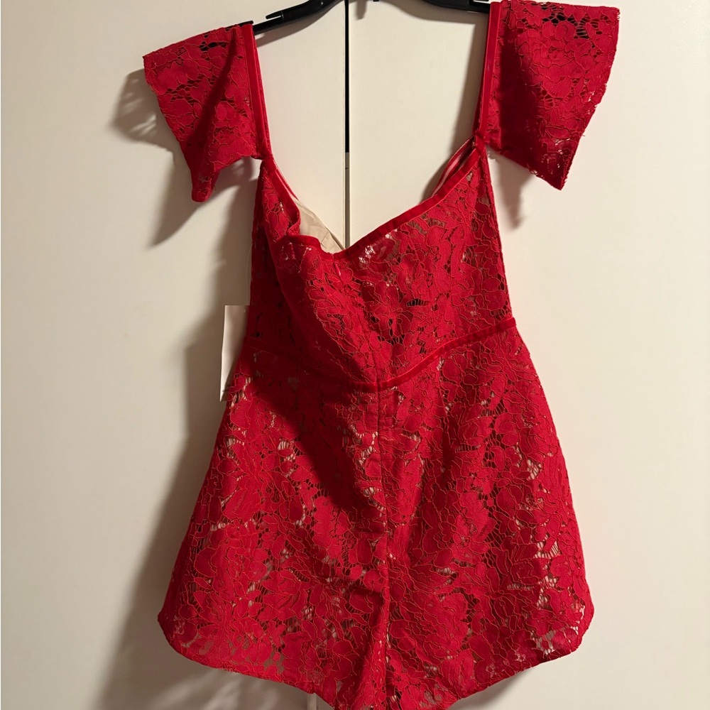 NWT Tobi Red Off-Shoulder Lace Romper Size Small - Picture 5 of 12